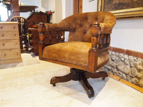 CHAIR DESK CHAIR VICTORIAN OAK SUEDE VERY COMFORTABLE REVOLVING C1880 - ADDITIONAL PHOTO 8