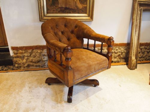 CHAIR DESK CHAIR VICTORIAN OAK SUEDE VERY COMFORTABLE REVOLVING C1880 - ADDITIONAL PHOTO 10