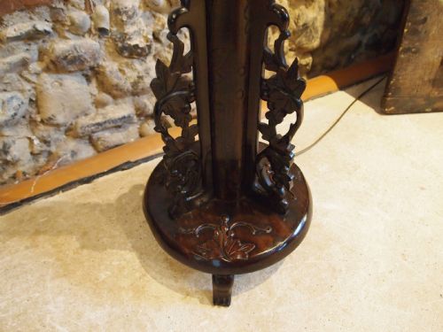 STANDARD LAMP LIGHT RARE OUTSTANDING PADOUK BURMESE CARVED C1920 - ADDITIONAL PHOTO 1