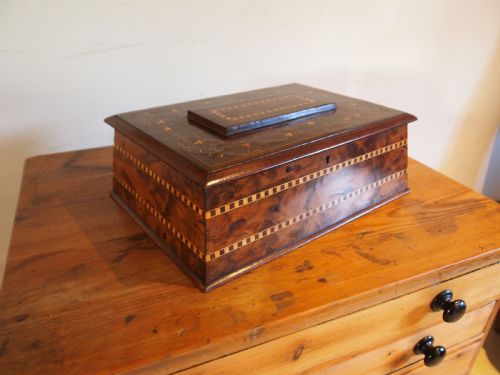 BOX RARE KILLARNEY YEW WOOD JEWELLERY SEWING SARCOPHAGUS SHAPE C1870 - ADDITIONAL PHOTO 1