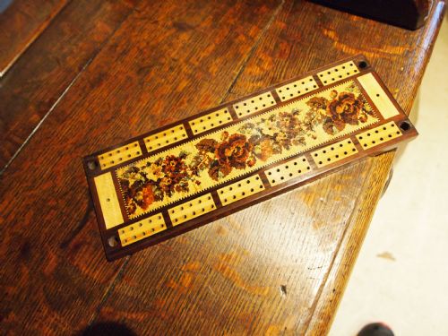 rare fine tunbridge ware cribbage board by thomas barton c1870 - CATEGORY: ANTIQUE MISCELLANEOUS - DATED 1870