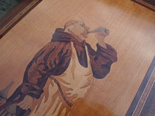 RARE ARTS AND CRAFTS ROWLEY GALLERY INLAID PANEL THE DRUNKEN MONK C1900 - ADDITIONAL PHOTO 1