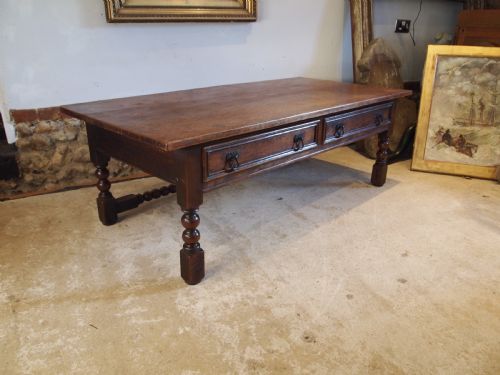 COFFEE TABLE SOLID OAK REFECTORY STYLE LARGE C1900 - ADDITIONAL PHOTO 6