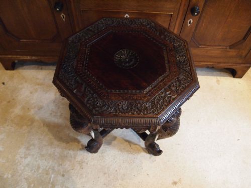 TABLE CARVED ELEPHANT TABLE PADOUK WOOD BURMESE C1900 - ADDITIONAL PHOTO 4