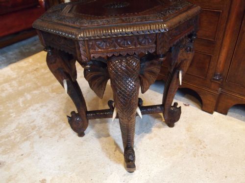 TABLE CARVED ELEPHANT TABLE PADOUK WOOD BURMESE C1900 - ADDITIONAL PHOTO 6