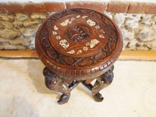 table carved padouk elephant lamp hall side c1900 - CATEGORY: ANTIQUE TABLES - DATED EDWARDIAN
