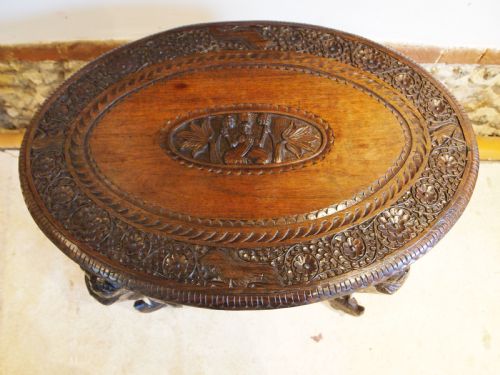 TABLE CARVED PADOUK BURMESE ELEPHANT TABLE C1900 - ADDITIONAL PHOTO 1