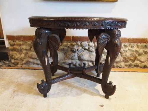 TABLE CARVED PADOUK BURMESE ELEPHANT TABLE C1900 - ADDITIONAL PHOTO 2