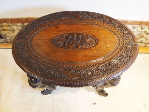 TABLE CARVED PADOUK BURMESE ELEPHANT TABLE C1900 - ADDITIONAL PHOTO 8