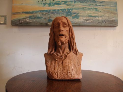 TERRACOTTA HAND SCULPTURED BUST SOLID C1900 - ADDITIONAL PHOTO 6