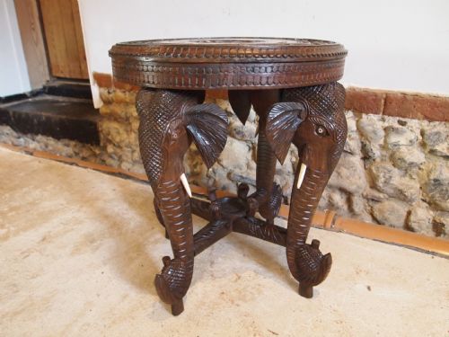 TABLE CARVED BURMESE PADOUK ELEPHANT TABLE C1900 - ADDITIONAL PHOTO 2