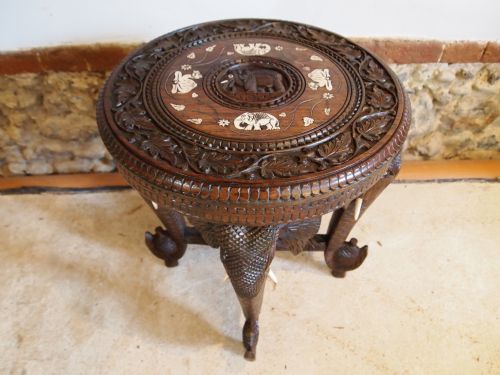 table carved burmese padouk elephant table c1900 - CATEGORY: ANTIQUE TABLES - DATED 1900