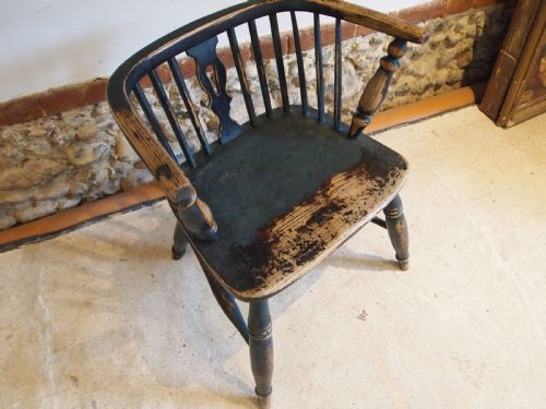 CHAIR RARE LOW BACK WINDSOR ARMCHAIR ORIGINAL PAINT C1840 - ADDITIONAL PHOTO 6