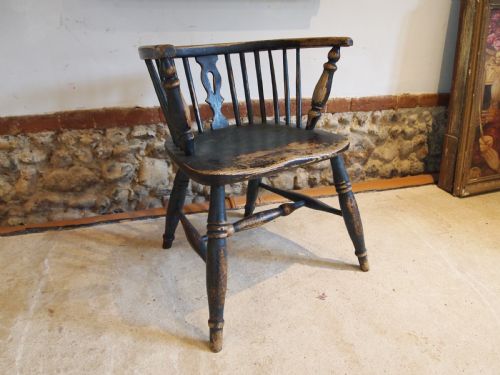 CHAIR RARE LOW BACK WINDSOR ARMCHAIR ORIGINAL PAINT C1840 - ADDITIONAL PHOTO 7