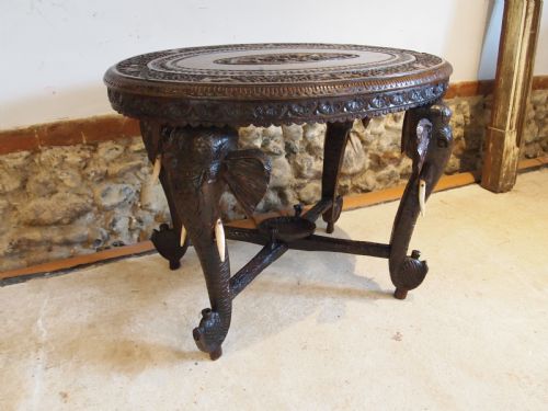 TABLE CARVED PADOUK ELEPHANT TABLE C1900 - ADDITIONAL PHOTO 2
