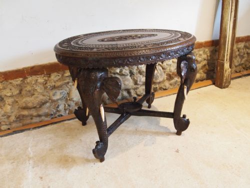 TABLE CARVED PADOUK ELEPHANT TABLE C1900 - ADDITIONAL PHOTO 5