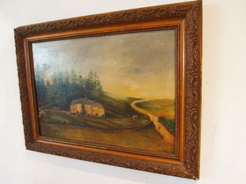 PAINTING NAIVE FOLK ART OIL ON CANVAS W CHARATON C1890 - ADDITIONAL PHOTO 2