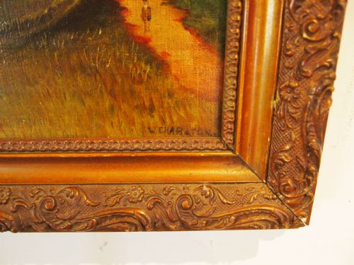 PAINTING NAIVE FOLK ART OIL ON CANVAS W CHARATON C1890 - ADDITIONAL PHOTO 3