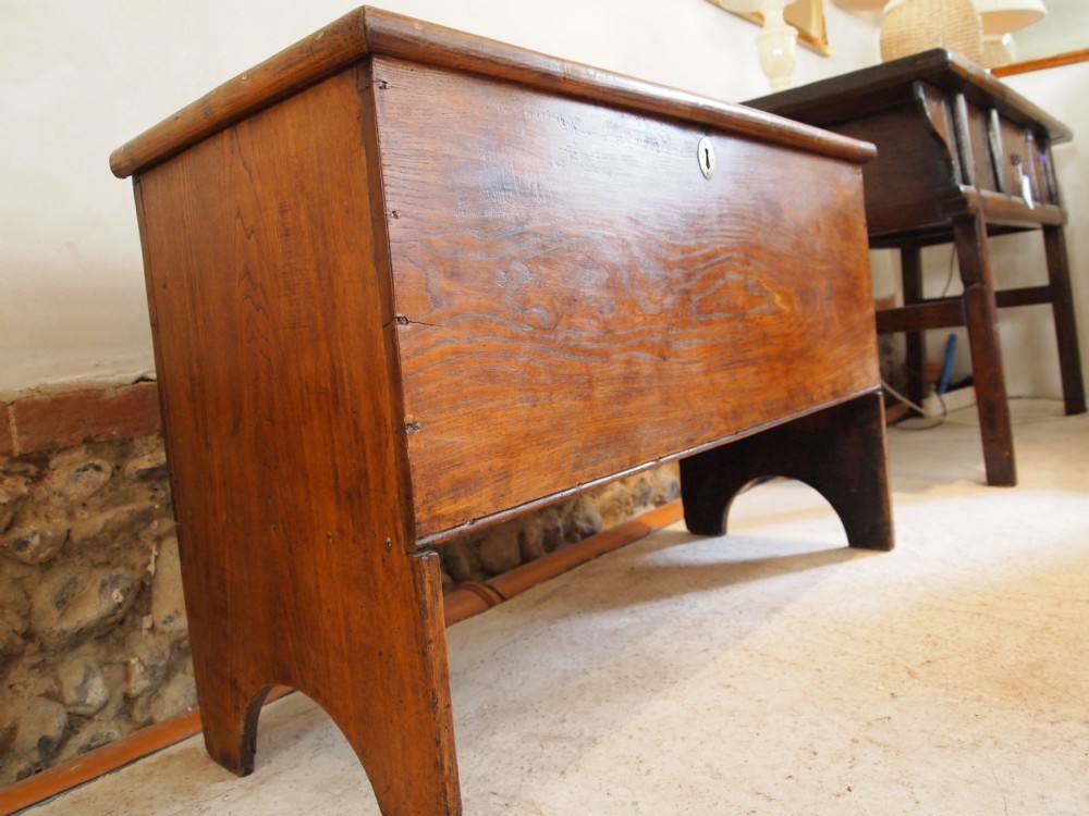 Coffer chest blanket box George III Elm six plank c1780