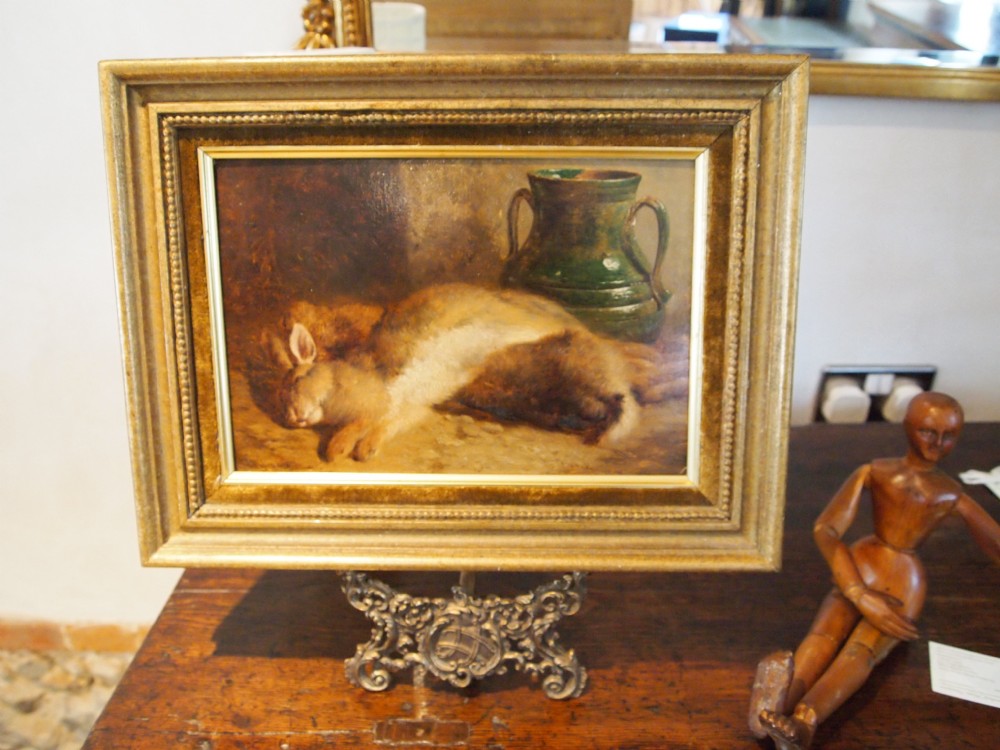 Oil Painting Still life with rabbit and pot c1877 William Hughes 1842-1901
