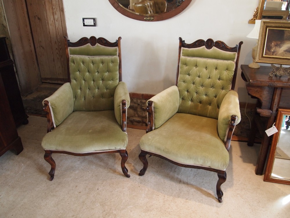 Chairs Fine pair of Victorian armchairs c1870