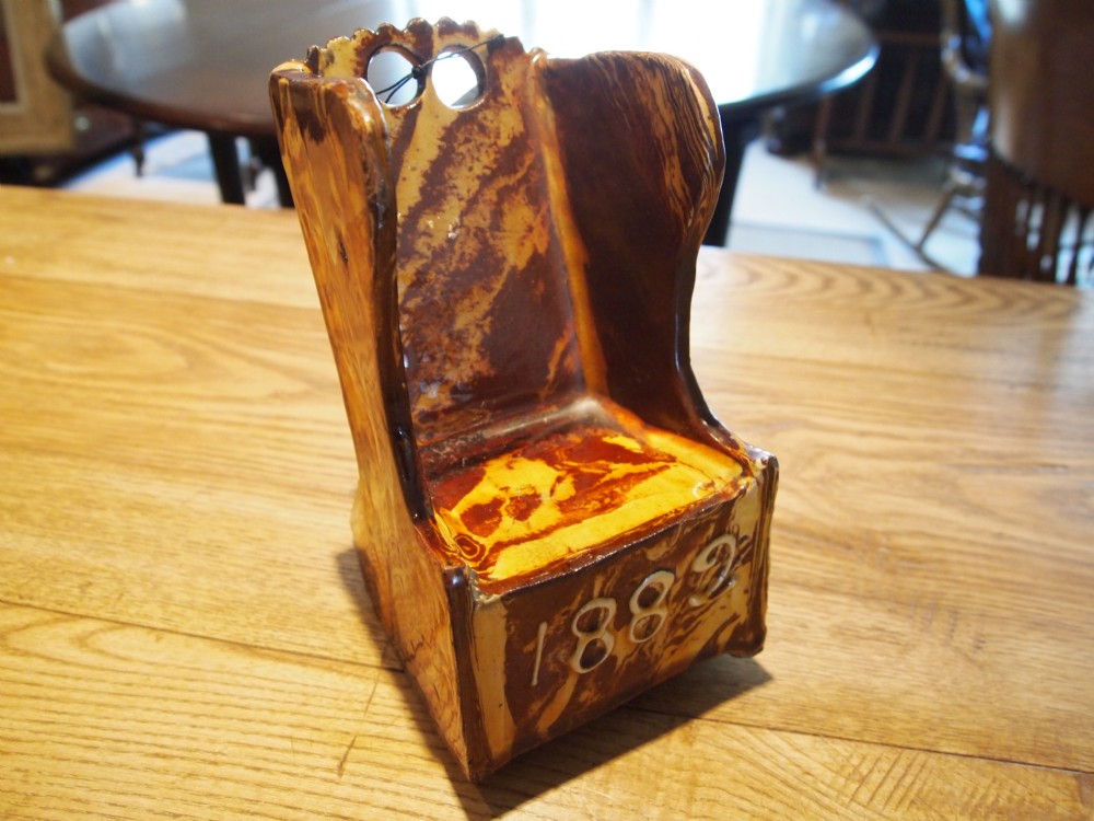 Slipware Halifax area lambing rocking chair dated 1882