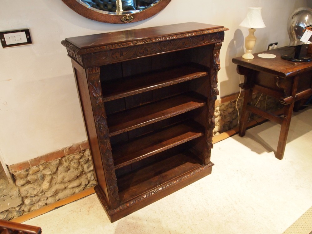 Bookcase Victorian carved Oak c1890