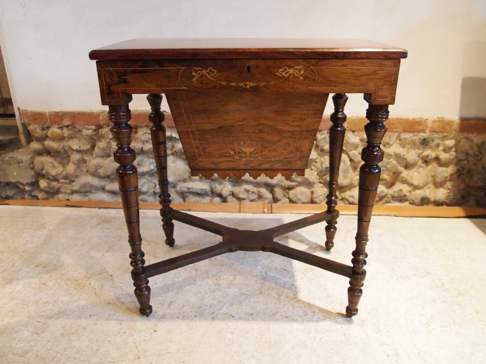 Table work sewing side table fine quality Victorian Rosewood inlaid c1870