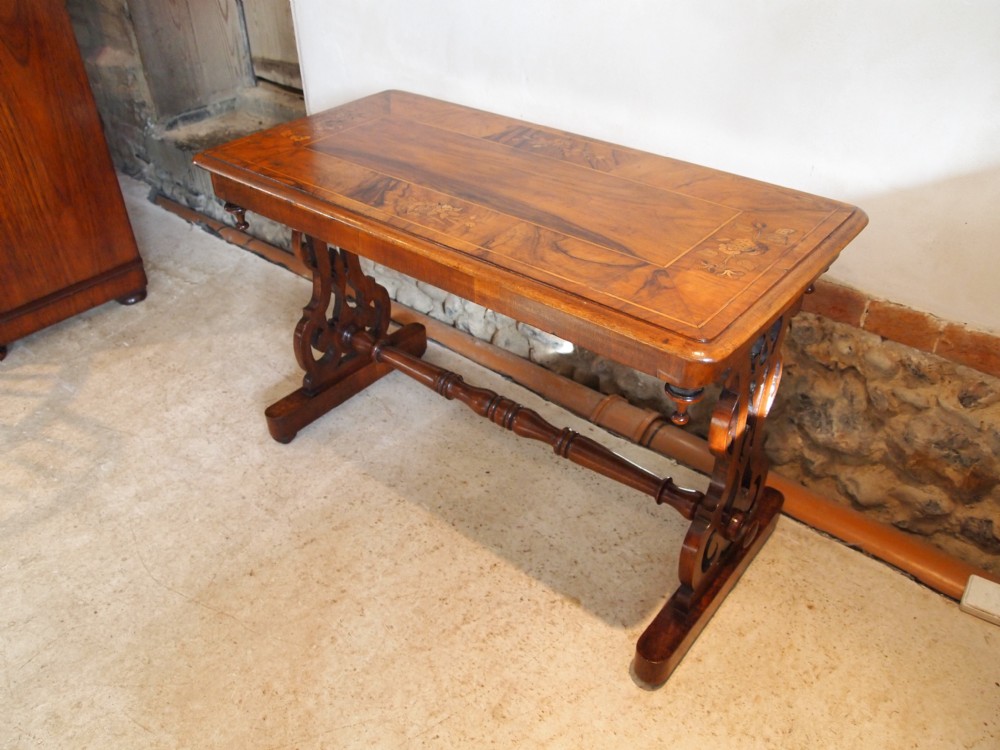 Table Victorian Figured Walnut Marquetry inlaid low table c1870
