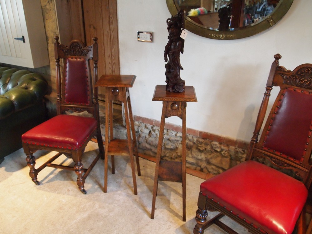 Tables Jardiniere stands a rare pair of Oak Arts and Crafts tables c1900