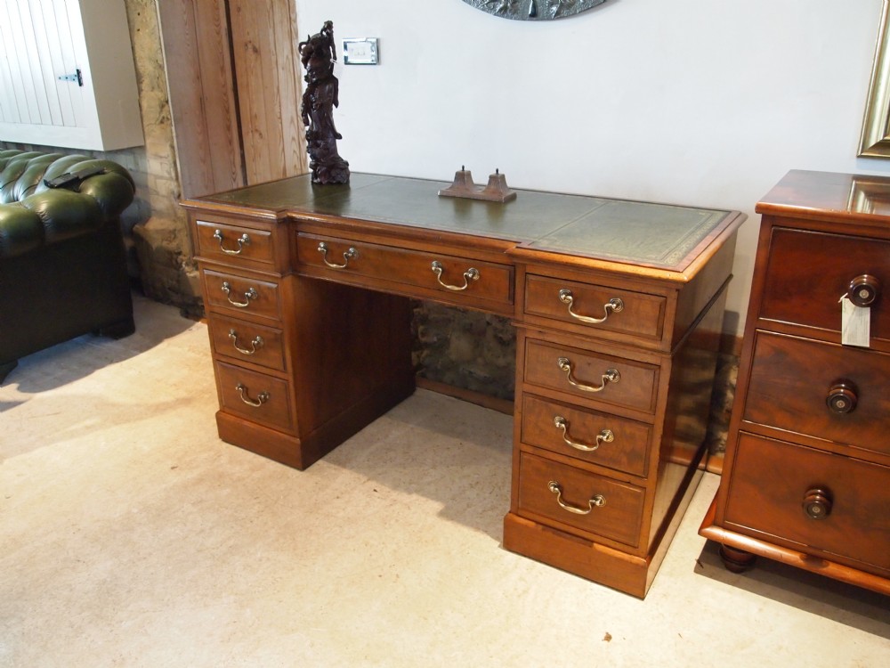 Desk Edwardian Mahogany break front twin pedestal three part desk c1910