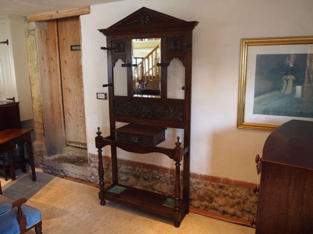 Hallstand coatstand Victorian carved oak green man Ray and Miles of Liverpool c1890