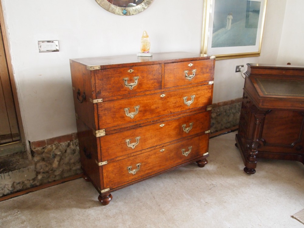 Chest of drawers fine quality early Victorian Military campaign chest Teak c1840