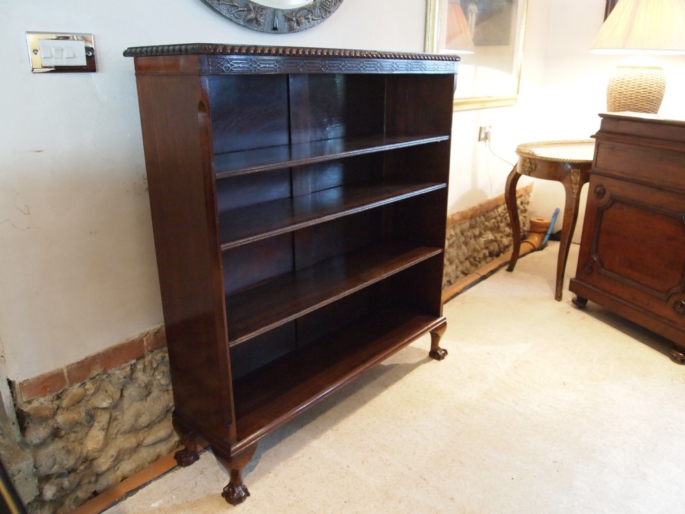 Bookcase Edwardian Mahogany Chippendale adjustable shelves c1910