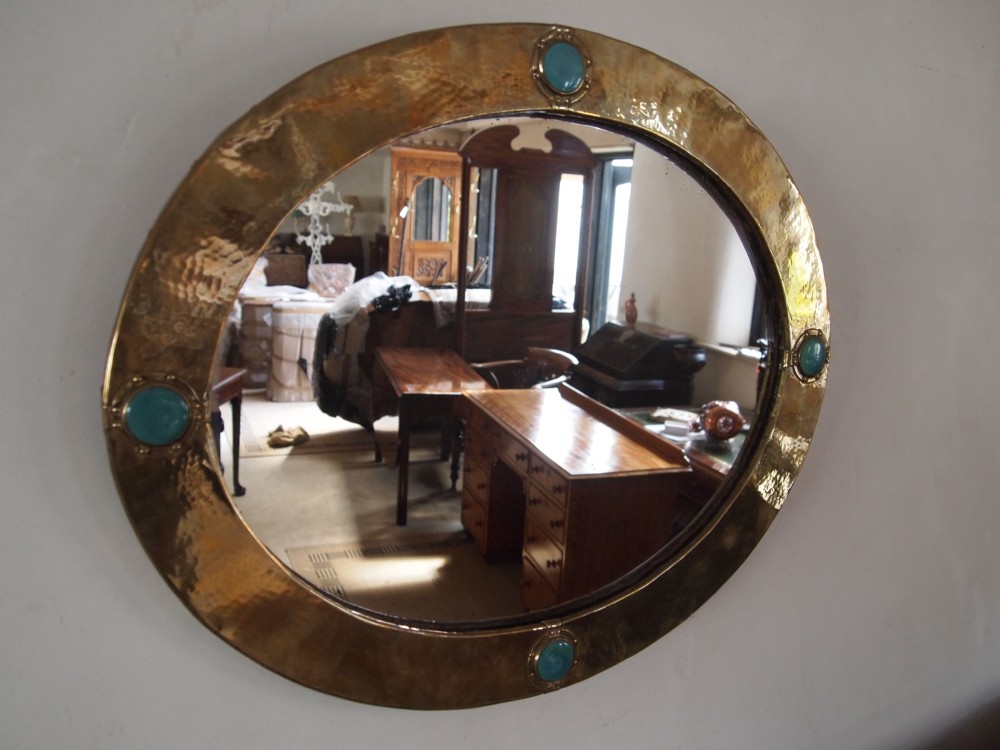 Mirror Liberty and co arts and crafts brass and cabachon enamels c1900