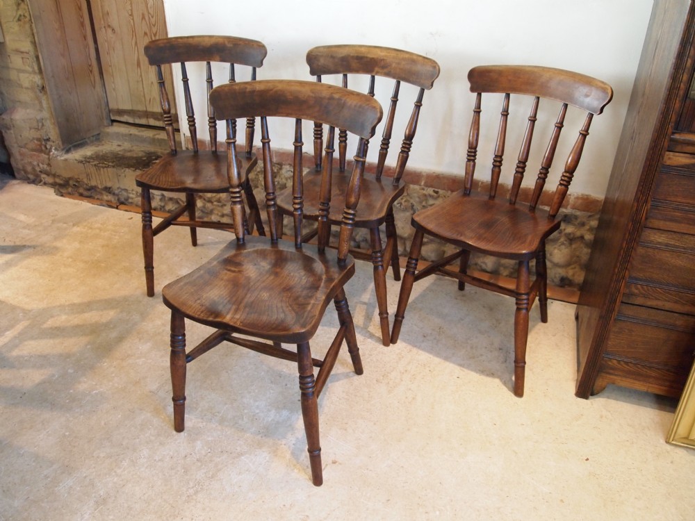 Chairs set of four Victorian Windsor kitchen chairs Elm seats c1880