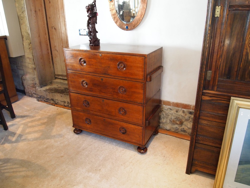 Chest of drawers Victorian Military campaign rare secretaire Naval Teak c1860