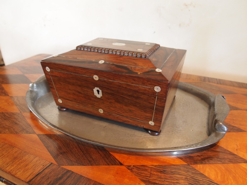 Sewing or work box Victorian Rosewood and Mother of Pearl inlay c1870