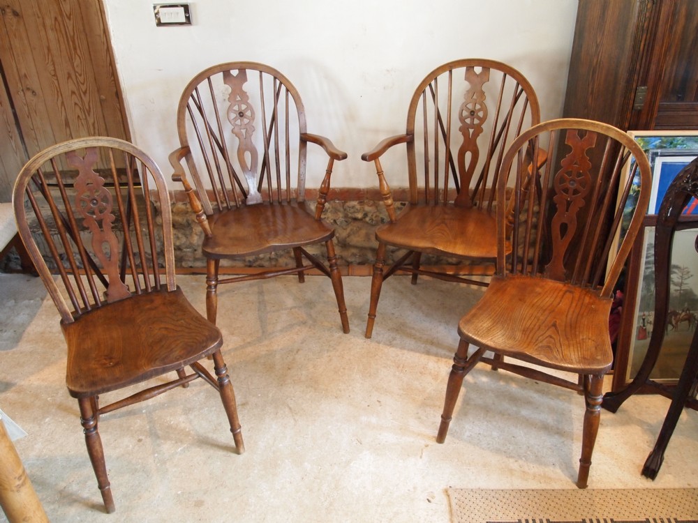 Chairs Victorian Windsor chairs set of four Beech, Elm, Cherry c1890
