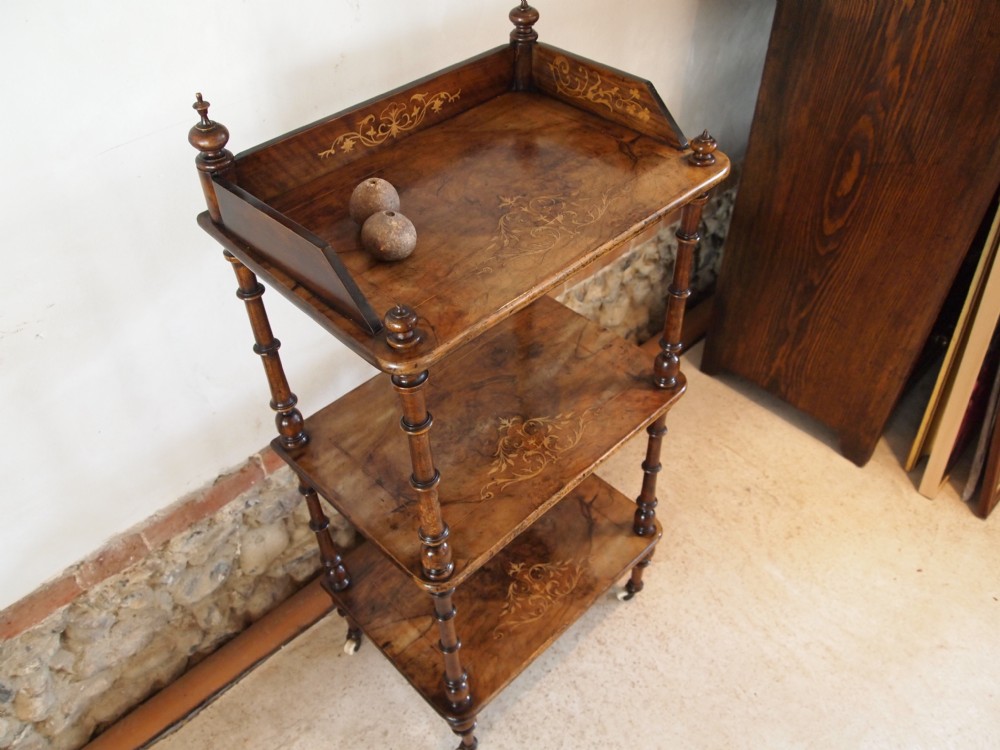 Table display shelf wot not Victorian figured Walnut and inlaid c1880