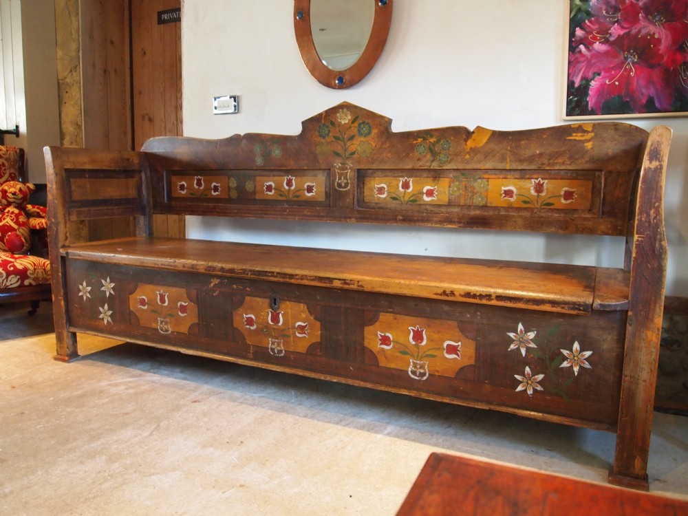 Settle bench Victorian Carpathian folk art settle original paint c1850