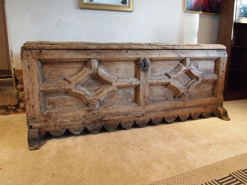 Chest coffer blanket box window seat Cassone Gothic 17th century Pine c1670