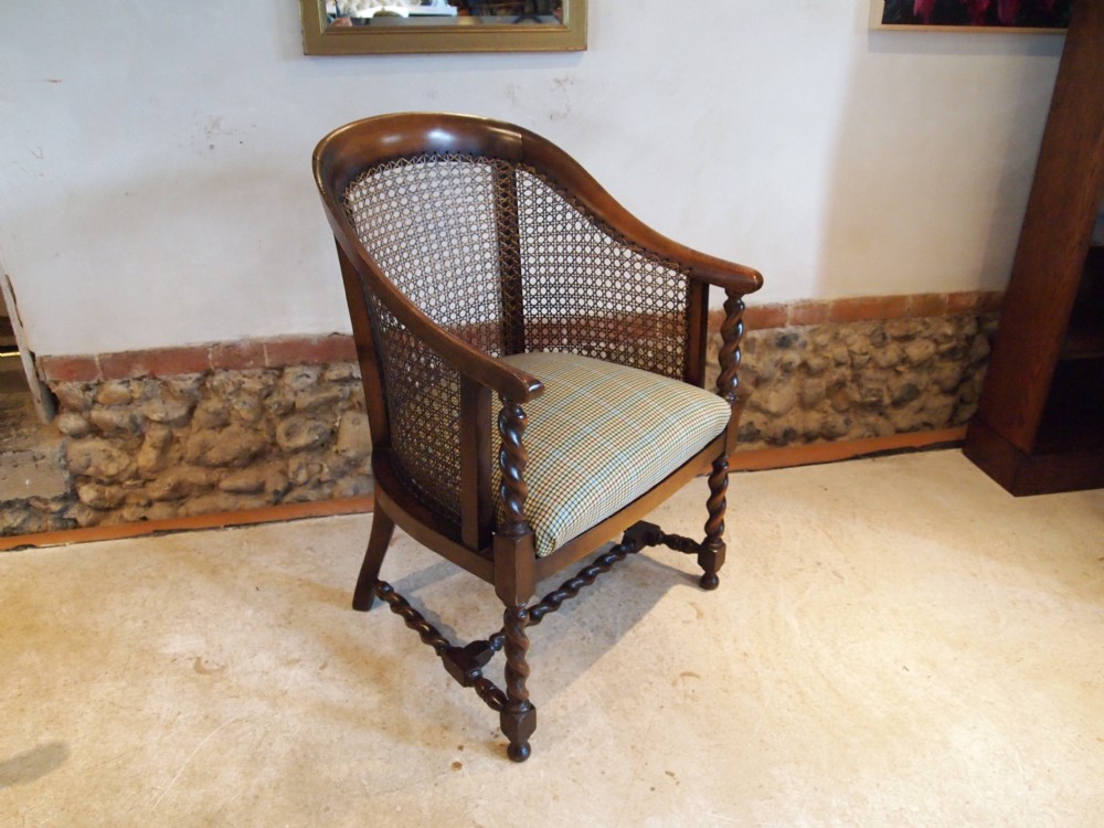 Chair Edwardian Bergere Beech Barley twist armchair c1910