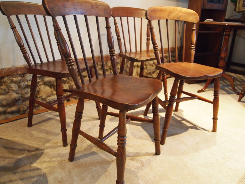 Chairs set of four Victorian Windsor kitchen dining chairs Beech and Elm c1870