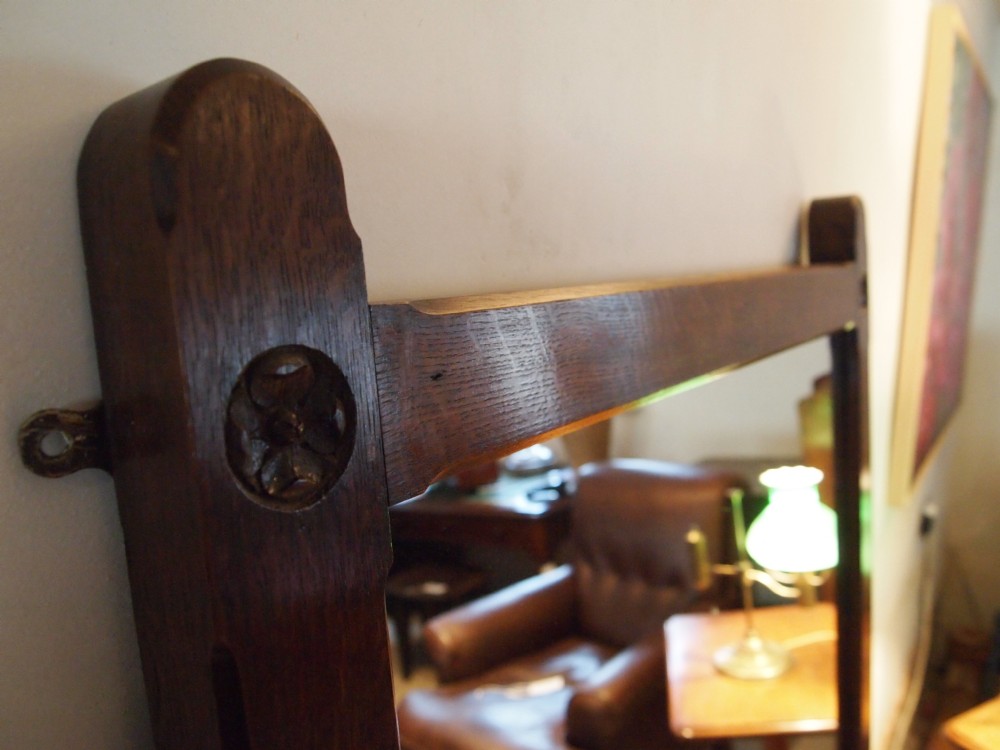 Mirror Arts and Crafts Oak Pugin influenced mirror hall landing wall c1900