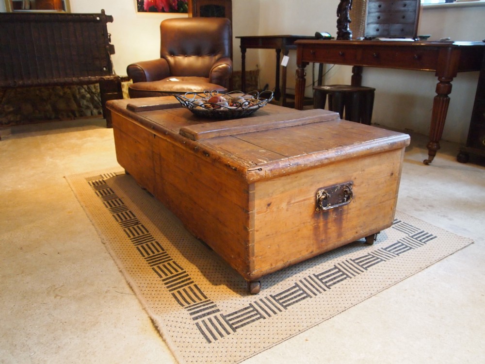Chest box coffee table coffer trunk Victorian Pine c1860