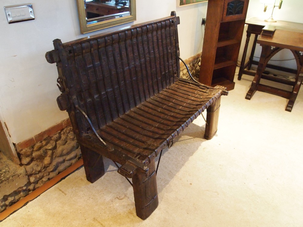 Settle bench hall seat Anglo Indian Victorian Teak c1890