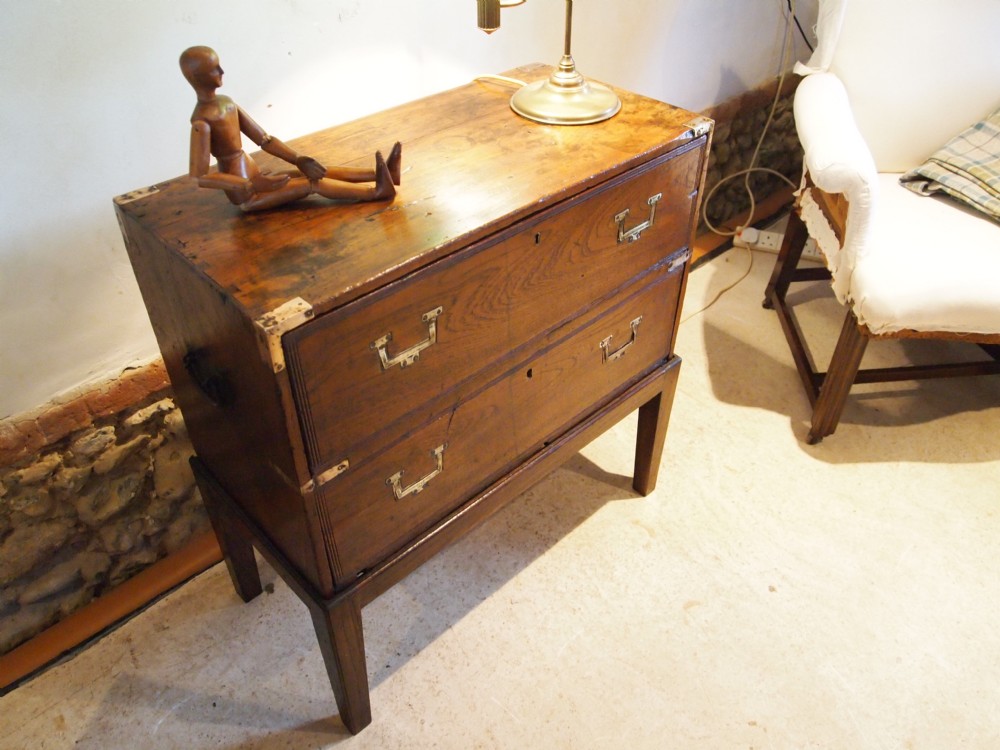 Chest of drawers table Military campaign George IV Mahogany c1820