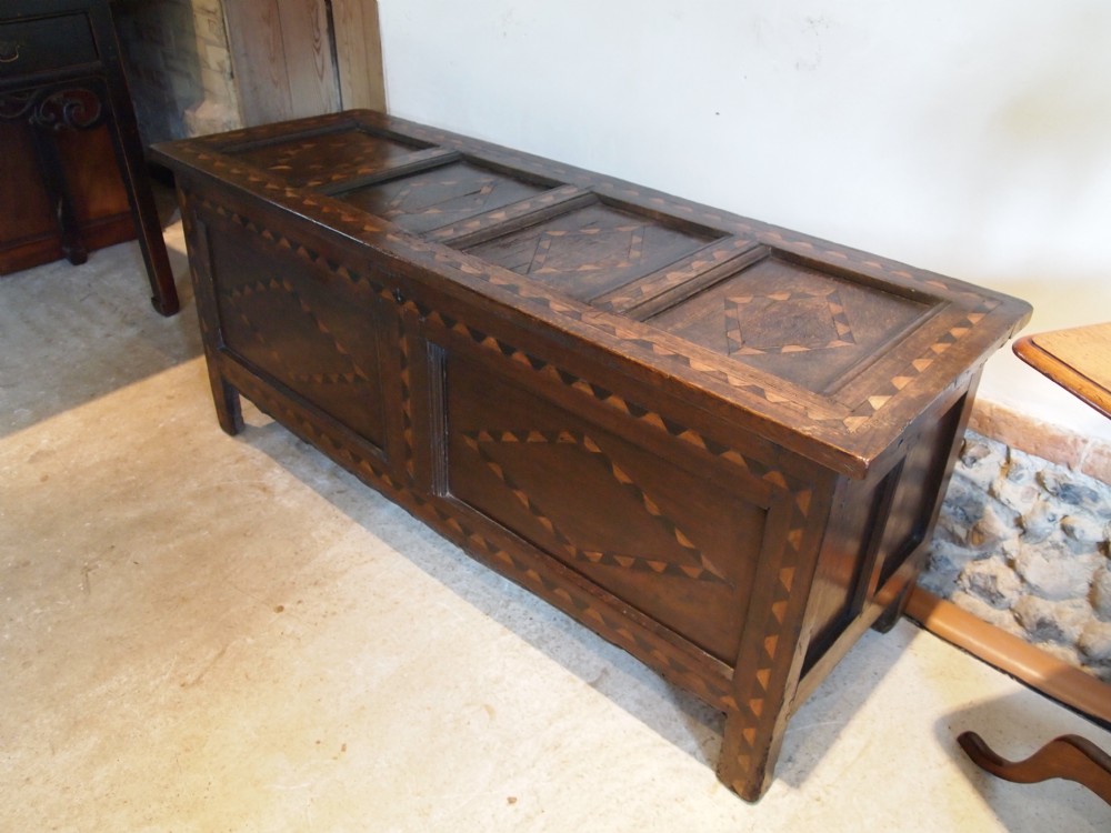 Coffer chest blanket box Rare Charles II inlaid coffer Oak c1680