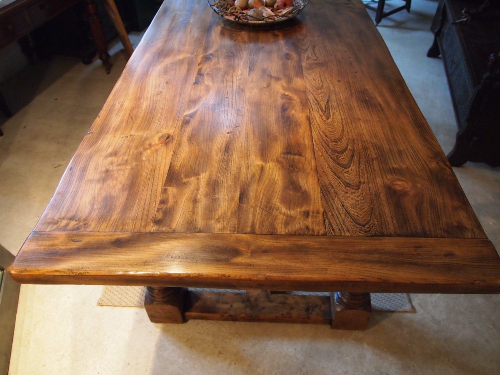 Table Edwardian farmhouse refectory kitchen dining table figured Elm c1910